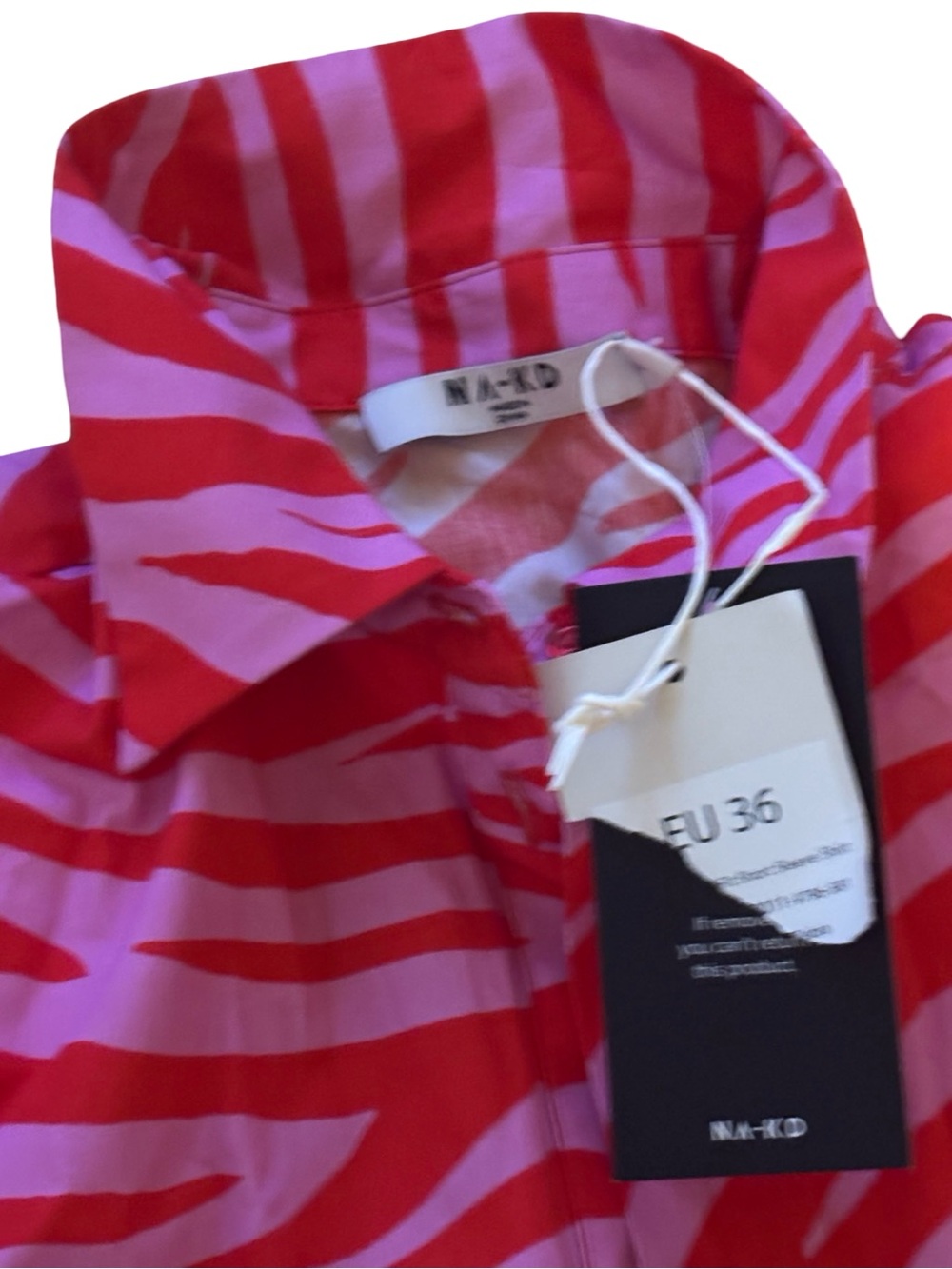 Bold Pink & Red Zebra-Stripe Short Sleeve Blouse size 36 fits me as large as-
